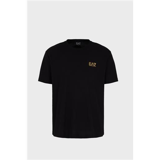 EA7 t-shirt nera uomo EA7 logo e stampa retro oro logo series 8npt18