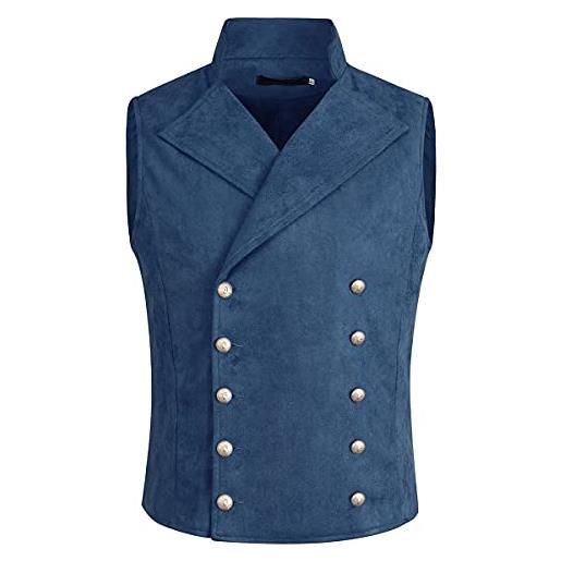 Allthemen gilet da uomo doppiopetto in tinta unita vest casual slim fit per primavera autunno con tasche 54# blu navy s