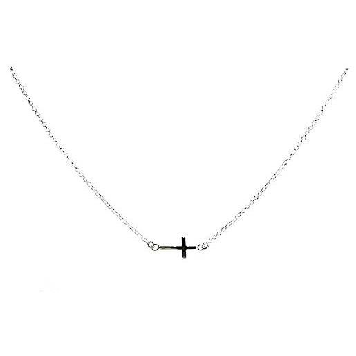 perlascarel collana con croce orizzontale in argento sterling 925, lunghezza 42-43 cm, confezione regalo