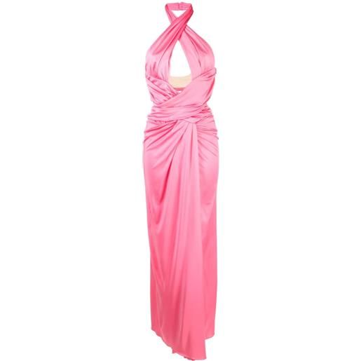 Moschino abito lungo con scollo all'americana drappeggiato - rosa