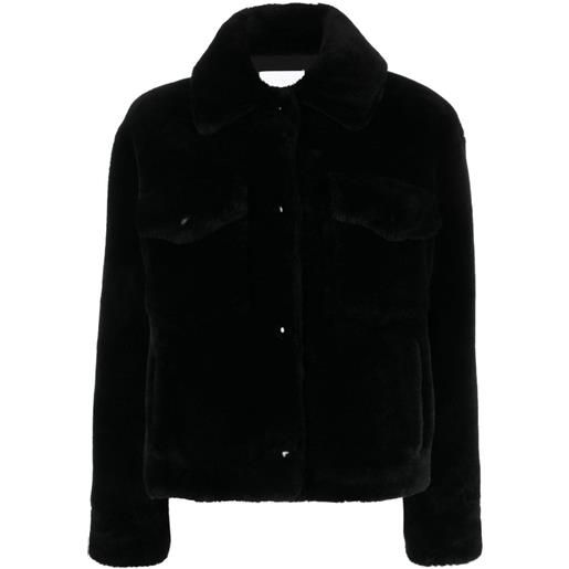 Yves Salomon cappotto monopetto con effetto spazzolato - nero