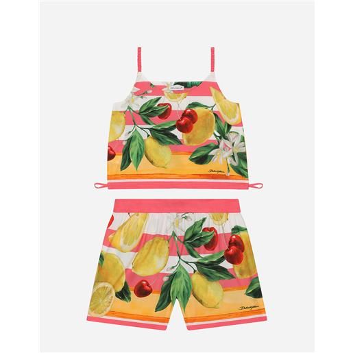 Dolce & Gabbana completo top e shorts in popeline stampa limoni e ciliegie
