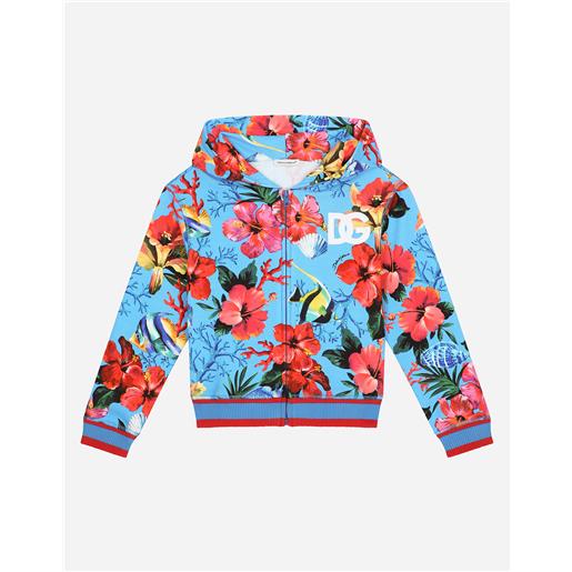 Dolce & Gabbana felpa zip con cappuccio stampa pesci e fiori