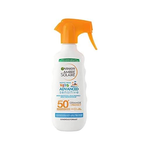 Garnier ambre solaire advanced sensitive kids ceramide protect spray gachette protettivo spf50+, 270 ml
