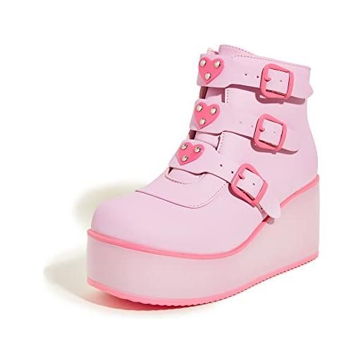 LUCK STEP stivaletti da donna con plateau, punta tonda, cerniera, zeppe, tacco alto, fibbia rave, suola spessa, stivaletti gotici, rosa, fucsia. , 38 eu