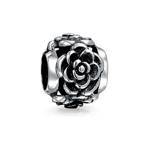 Bling Jewelry fiore giardino primavera floreale rosa nera charm bead per donne per adolescente ossidato. 925 argento adatto a bracciale europeo