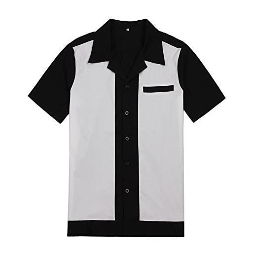Candow Look - camicia da uomo bianca e nera da bowling, stile vintage black large