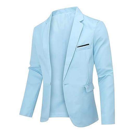 YOUTHUP blazer per uomo giacca da abito slim fit monopetto leggero 1 botton elegante vestito giacche blu chiaro, xxl