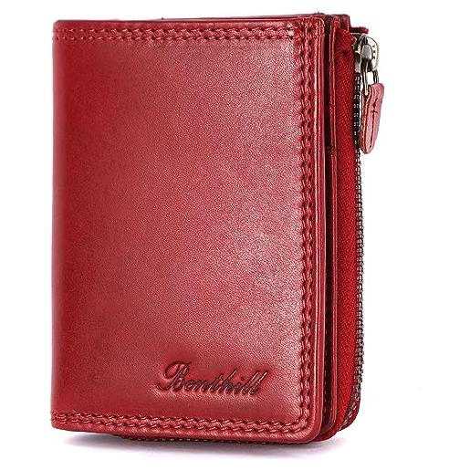 Benthill piccola portafoglio in vera pelle | donna & uomo con protezione rfid | 7 scomparti per carte di credito | portafoglio sottile incl. Confezione regalo, color: rosso