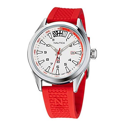 Nautica men's quartz silicone strap, red, 20 casual watch (model: naphbs118)
