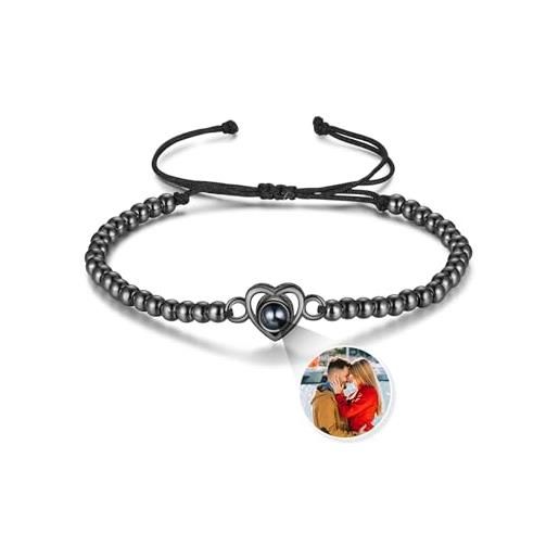 jewelora bracciale con foto personalizzata braccialetti di proiezione bracciale personalizzato donna regali per marito, fidanzato e moglie gioielli per natale, compleanno, san valentino (nero)