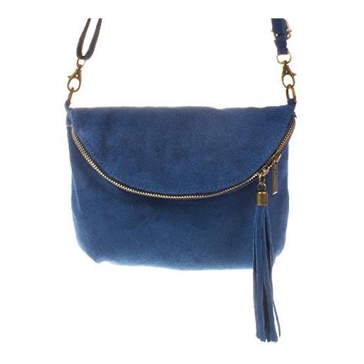 Firenze artegiani bolso de mujer piel auténtica, acabado gamuza borsa messenger, 24 cm, blu (azul)