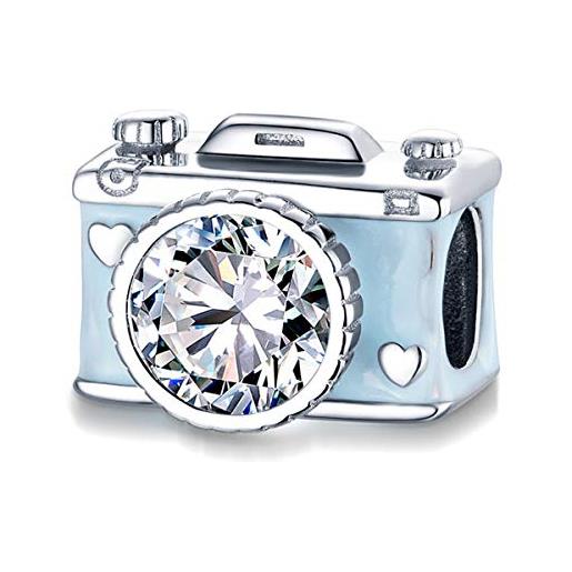 ZaliOan charm compatibili con bracciali，ciondoli in argento sterling 925-fotocamera blu