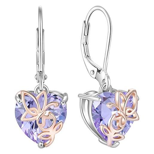 YL orecchini rosa farfalla cuore in argento 925 con orecchini alessandrite con pietra portafortuna di giugno per donna