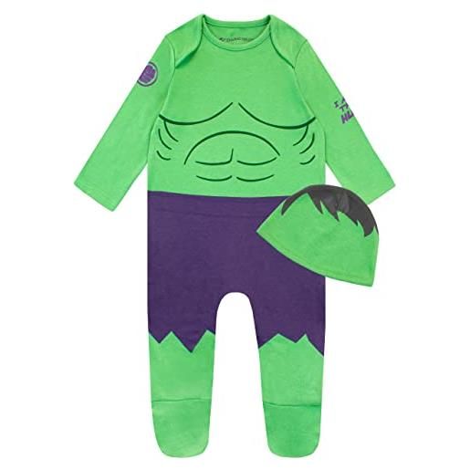 Marvel set di tutina e cappello per neonati de l'incredibile hulk avengers verde 12-18 mesi