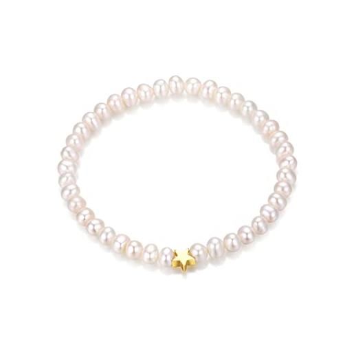H'Helen bracciale elastico 18 cm di piccole perle coltivate bianche con stella in argento sterling 925 da donna
