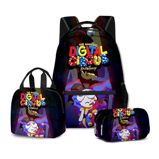 NEWOK anime stampato pomni e jax bambini zaini set, scuola zaino lunch bag pen bag school bags set. (color33, setsx3)