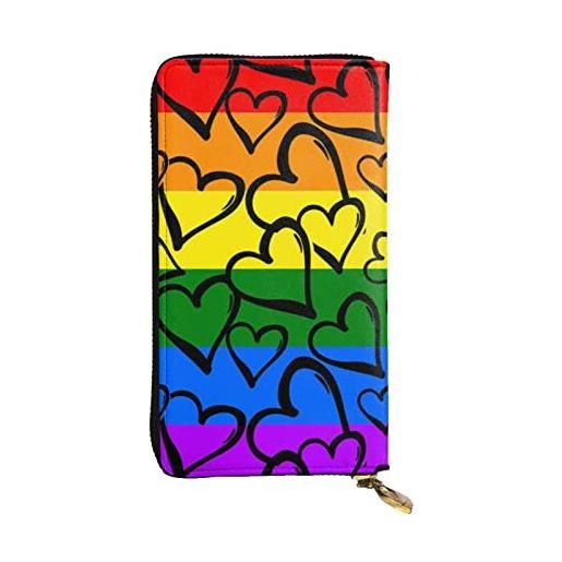 AABSTBFM portafoglio in pelle stampata pittura astratta grigia e gialla per uomo e donna con cerniera - portafoglio lungo porta carte di credito, motivo arcobaleno gay pride, taglia unica