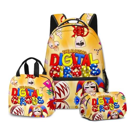 NEWOK anime stampato pomni e jax bambini zaini set, scuola zaino lunch bag pen bag school bags set. (color1, setsx3)