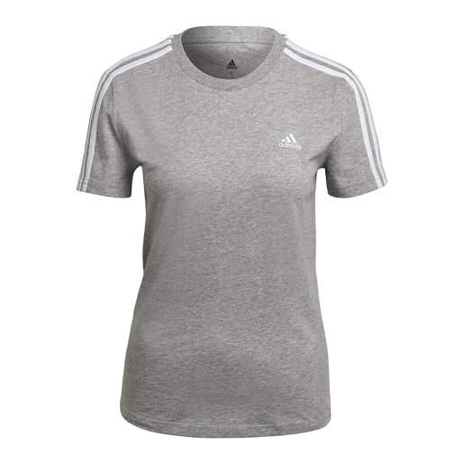adidas essentials slim 3-stripes, t-shirt, donna, medium grey heather/white, m extra long