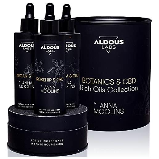 Aldous Labs set regalo bellezza: olio di argan, olio di jojoba e olio di rosa mosqueta puro 100% prodotti con cbd | spremuti a freddo, vegani | formula avanzata | viso, capelli, pelle | botanics & cbd