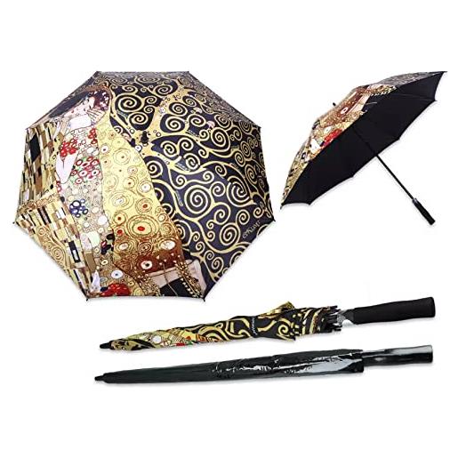 CARMANI - ombrello bastone ombrello manuale aperto-chiudi manico lungo diritto asta ombrello stampato con gustav klimt, il bacio e albero della vita