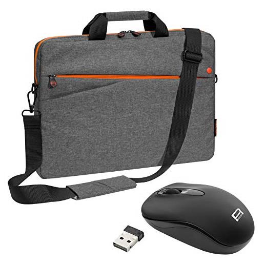 Pedea, borsa per laptop fashion fino a 15,6 pollici (39,6 cm), con tracolla e mouse wireless, grigio/arancione