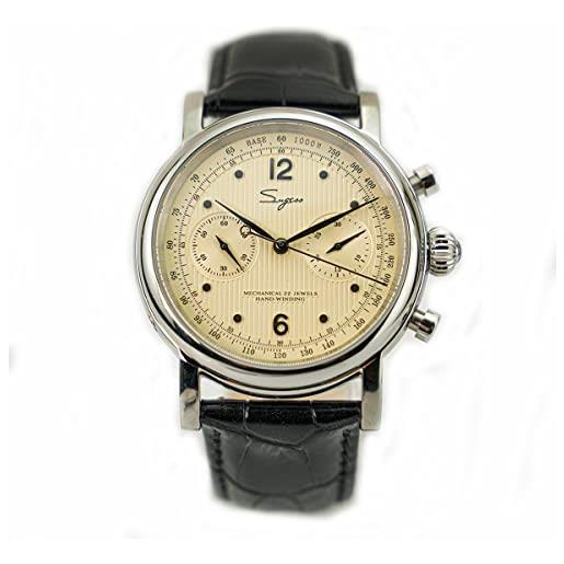 N\C nc sugess cinturino in vera pelle con movimento a gabbiano cronografo st1901 orologio da uomo pilota vintage orologio da polso meccanico con zaffiro (ivory)