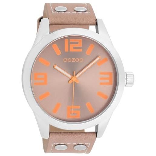 Oozoo orologio da polso basic line con borchie in pelle, diametro 47 mm, in diverse varianti di colore, c1088 - rosa grigio arancione/grigio rosa