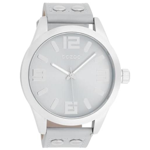 Oozoo orologio da polso basic line con borchie in pelle, diametro 47 mm, in diverse varianti di colore, c1089 - grigio chiaro/grigio chiaro