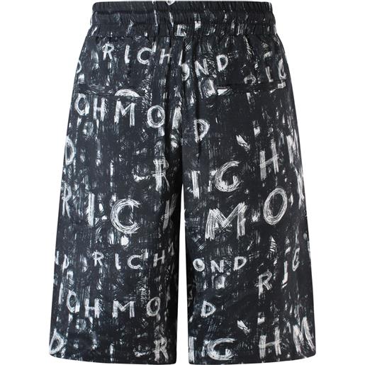JOHN RICHMOND shorts neri con logo all over per uomo