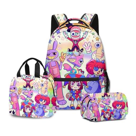 NEWOK anime stampato pomni e jax bambini zaini set, scuola zaino lunch bag pen bag school bags set. (color26, setsx3)