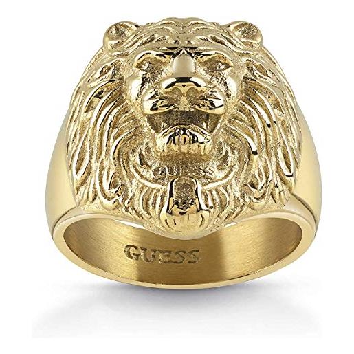 Guess, anello a forma di testa di leone, da uomo, in acciaio inox, placcato oro e acciaio inossidabile, 62 (19.7), cod. Umr78001-62