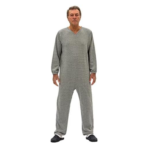 FERRUCCI COMFORT pigiama tutone sanitario calore manica lunga 1 cerniera/zip dietro schiena invernale tessuto pesante (grigio, xxl)