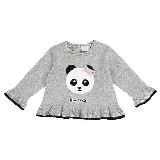 Chicco, maglia girocollo manica lunga con panda, grigio, 9 mesi