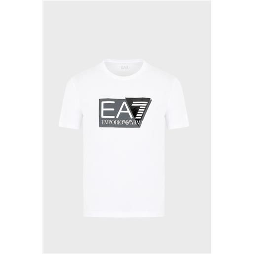 EA7 t-shirt bianca uomo EA7 logo nero visibility in jersey di cotone stretch 3dpt81