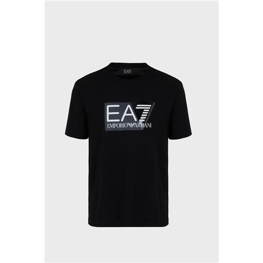 EA7 t-shirt nera uomo EA7 logo bianco visibility in jersey di cotone stretch 3dpt81