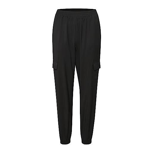 Kaffe women's jog pants cargo pockets high-waisted elastic waist regular fit pantaloni, black deep, 46 da donna
