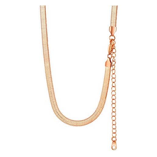 ChainsPro choker collana donna girocollo, 5 mm piatta a serpente catena girocollo donna, rosa oro collana acciaio donna per ragazza donne, 38 cm lunghezza catenina donna