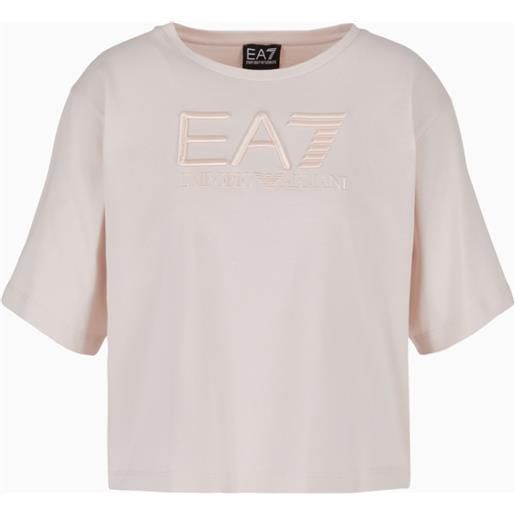EA7 t-shirt rosa donna EA7 logo series crossover in cotone stretch con logo ricamato 3dtt35