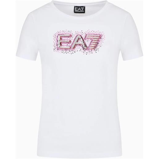 EA7 t-shirt bianca donna EA7 con paillettes fucsia logo series 3dtt28