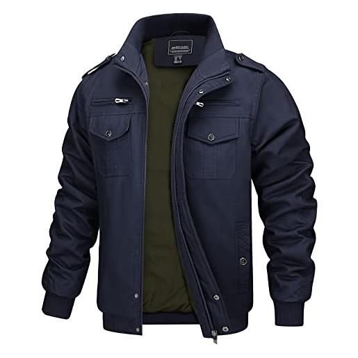 MAGCOMSEN giacca da uomo leggera, invernale, autunnale, in cotone, stile militare, con tasche con cerniera, marina militare, xxxl