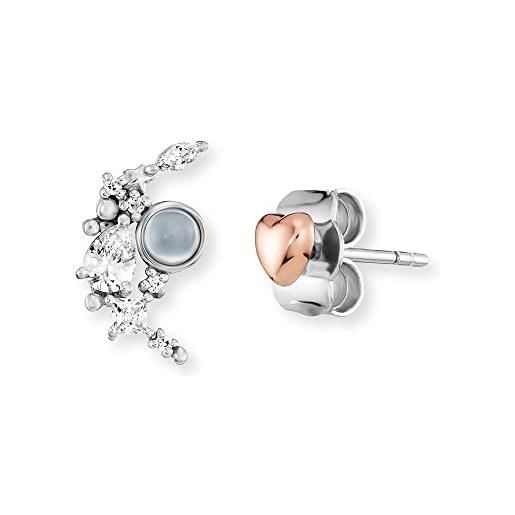 Engelsrufer orecchini da donna a forma di cuore e pietra di luna in argento sterling bicolore - con 7 zirconi - chiusura a scatto - senza nichel - 7,5 mm, 7,5 mm, argento sterling, zirconia cubica