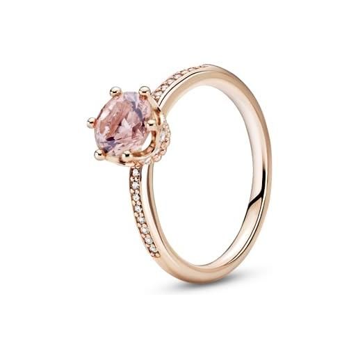 Pandora signature anello con corona rosa brillante placcato in oro rosa 14 carati con cristallo rosa cipria e zirconi cubici trasparenti, 58