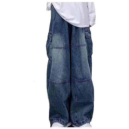 AALLYN jeans larghi da donna y2k pantaloni cargo cargo a gamba larga jeans alla moda retrò pantaloni sportivi da jogger a vita alta abbigliamento punk alternativo(size: small, color: blu)