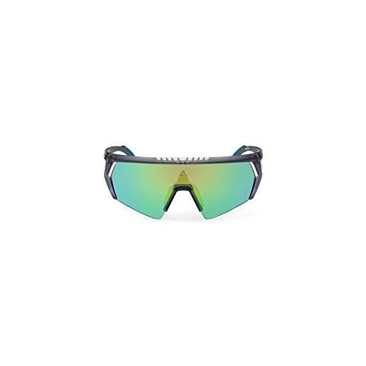 adidas sport sp0063 occhiali da sole uomo, occhiali da sole sportivi sottili e leggeri, forma lente maschera, lenti verde specchiato, grigio