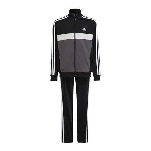 adidas essentials 3-stripes tiberio tracksuit tuta, black/grey five/grey one/white, 13-14 anni unisex - bambini e ragazzi