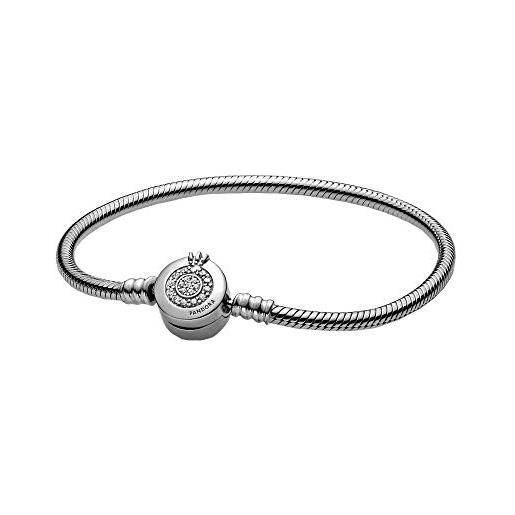 Pandora signature bracciale con corona brillante in maglia snake in argento sterling con zirconia cubica trasparente, 20