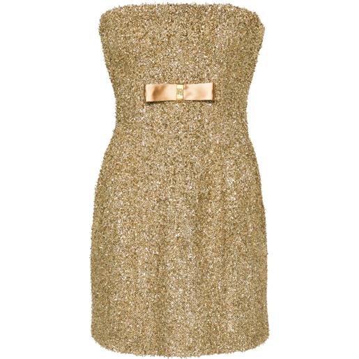 Elisabetta Franchi abito corto con scollo quadrato - oro