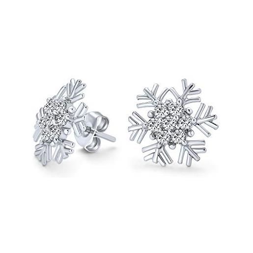 Bling Jewelry orecchini a perno a forma di fiocco di neve natalizio in zirconi cubici invernali per donne adolescenti argento sterling. 925